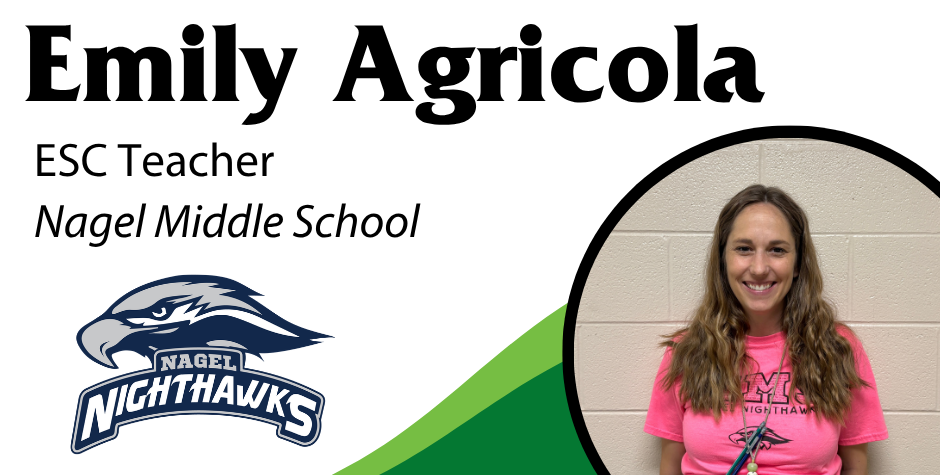 photo of Emily Agricola, ESC Teacher, Nagel Middle School with the Nagel logo
